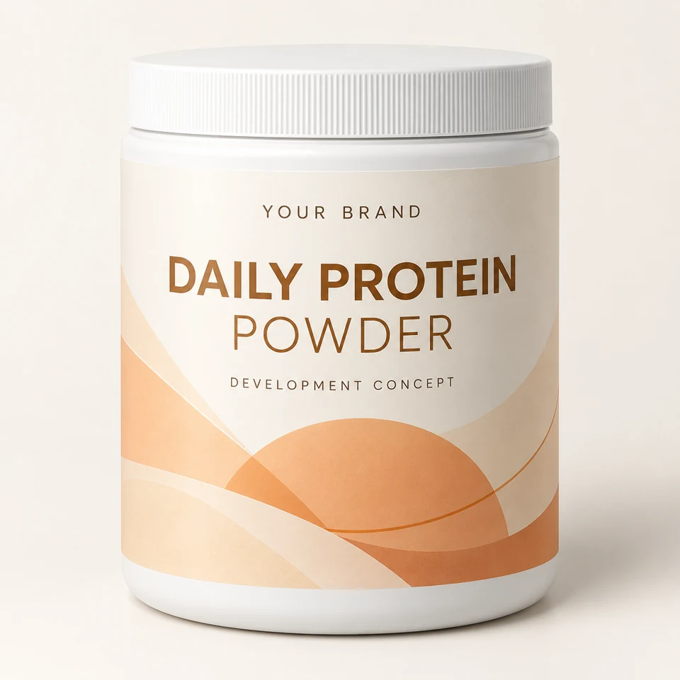 Daily Protein packaging concept with a Your Brand label, not a finished product