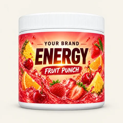 Fruit Punch label concept on a powder jar